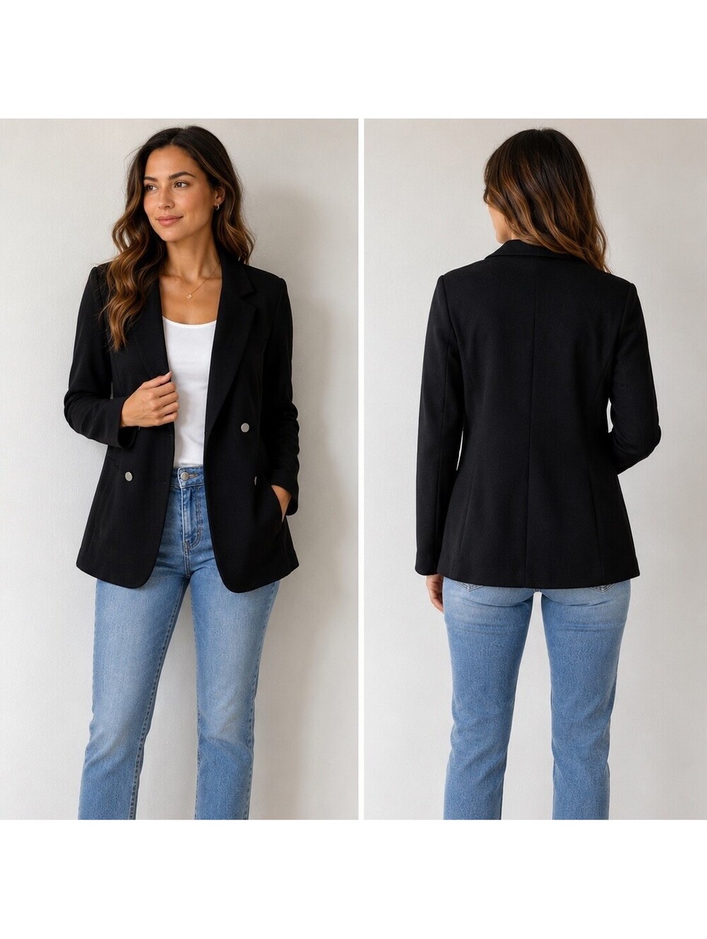 ELODIE Black Knit Blazer Jacket Women’s XS Double Breasted Coatigan Career